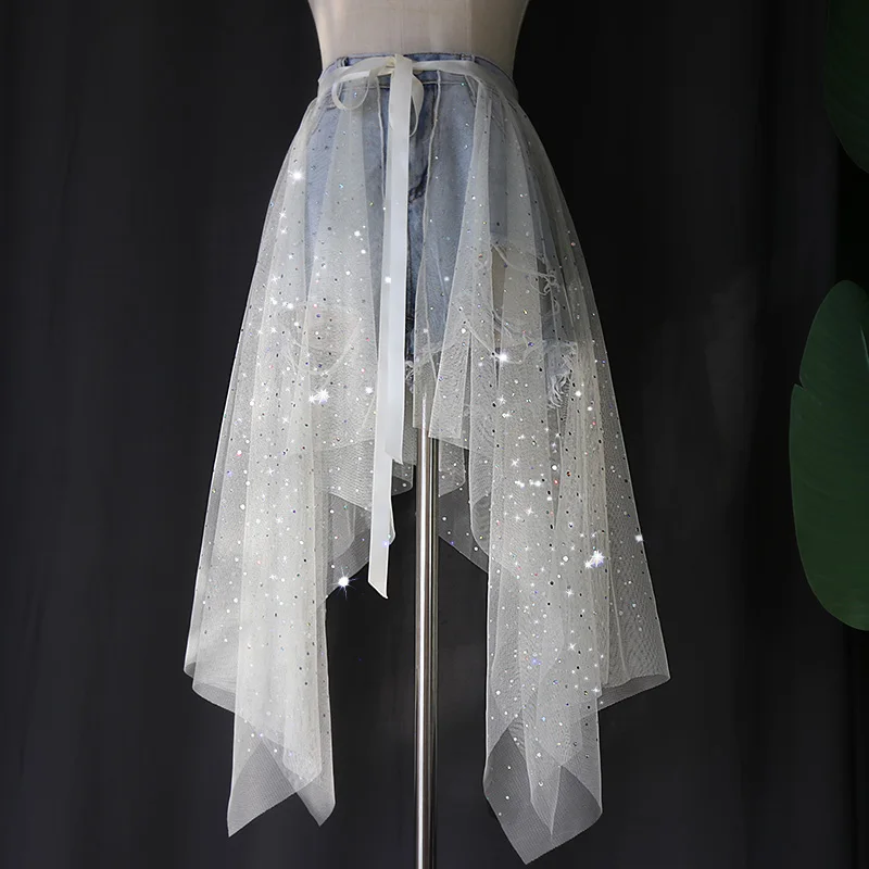 

Women's Irregular Glitter Mesh Star Mesh Skirt One-piece Ballet Skirt Tulle High Waist Long Skirt Cosplay Dance Performance