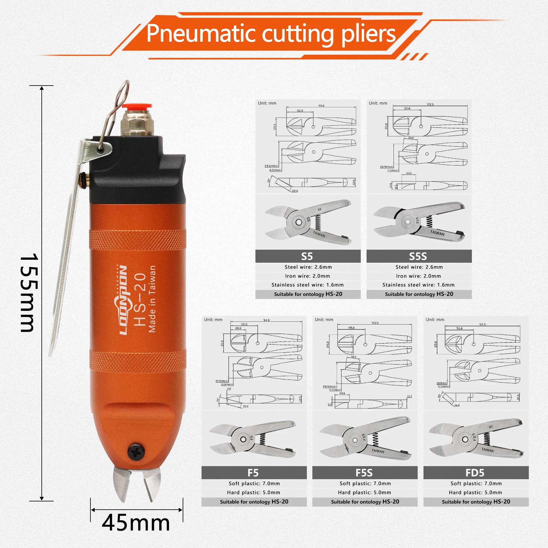 Tijeras de aire, tijeras, cabezal de corte, alicates de prensado neumáticos, pieza de herramienta para Terminal F5 F5S FD5 S5 S5S HS-20M, MS-20 de