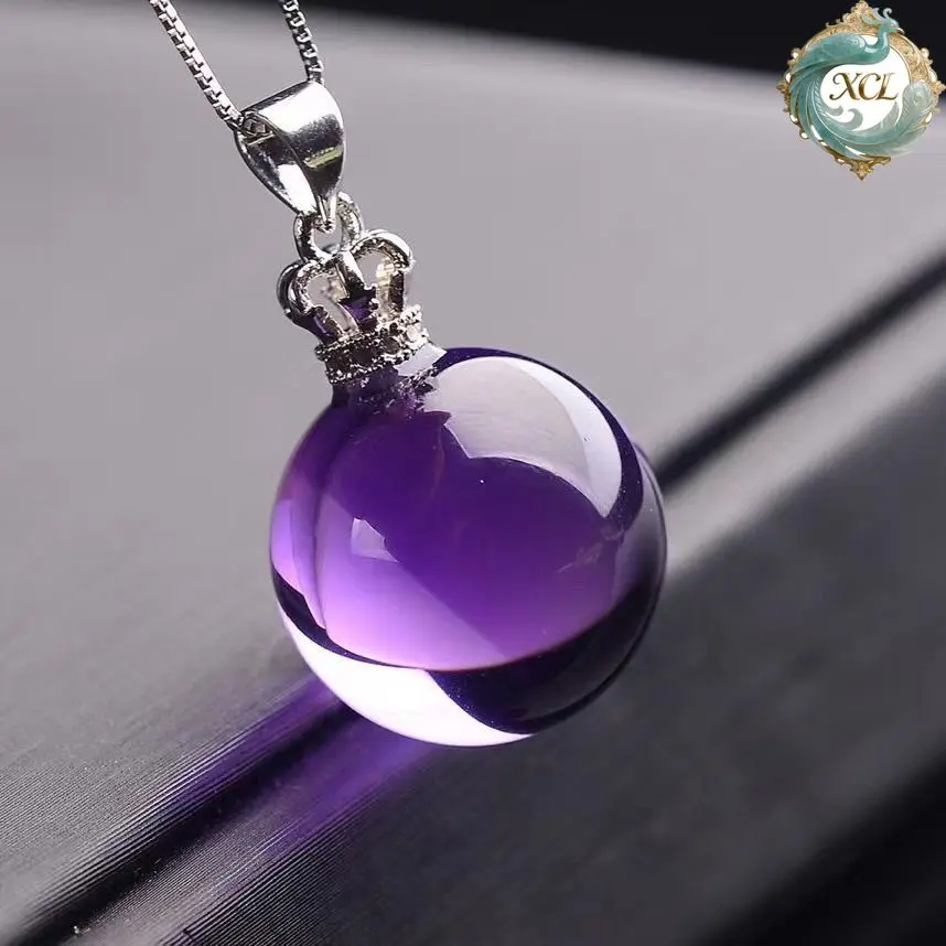 

Бразильский аметист, кулон из бисера, цепочка на ключицу, инкрустированная круглыми бусинами, шариковое ожерелье, кулон, женский