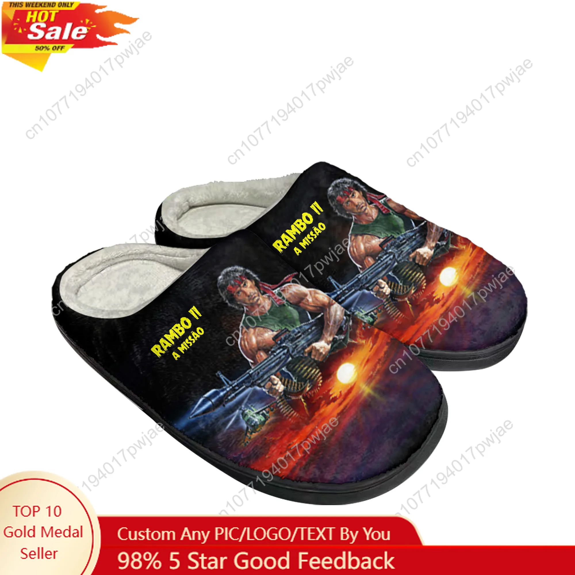 

John Rambo F-First B-Blood Home Cotton Custom Slippers Mens Womens Plush Bedroom Casual Keep Warm Shoes Thermal Slipper