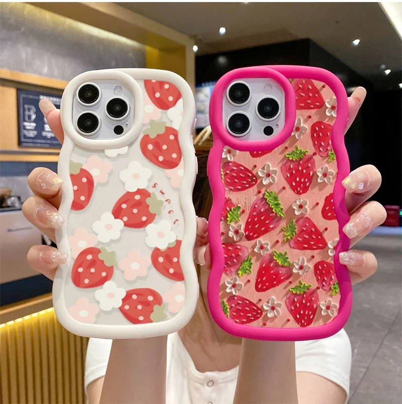 Flower Strawberry Painting Case For infinix hot 60 PRO 50 40i 30i Play Note 40 30 SMART 9 8 Bumper Soft Silicone Wave Side Cover