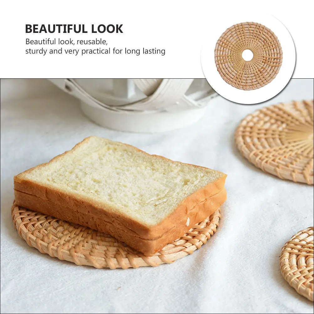 8Pcs Floral Placemats Rattan Woven Heat Insulation Coasters Eco Friendly Natural Material Non Slip Table Protection for Dining