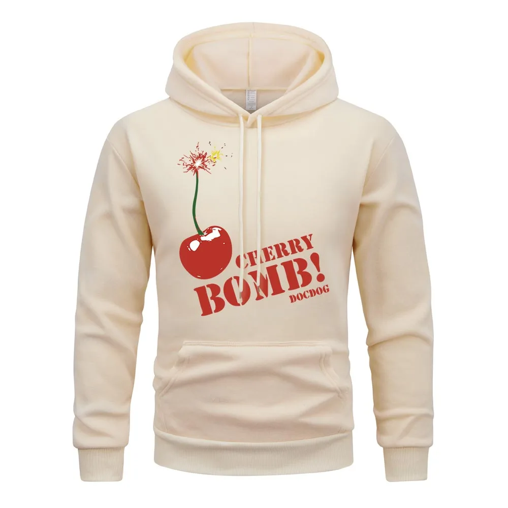 Red Cherries Printed Hoodie Men Cherry Bomb Letter Hoodies Street Sports Sweatshirt Autumn British Style Hoody Men's Clothing