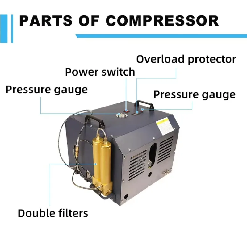 2.2 Kw 4500psi 300bar Automatic Stop Portable Double Filters Scuba Diving Overload Protector   Air Compressor