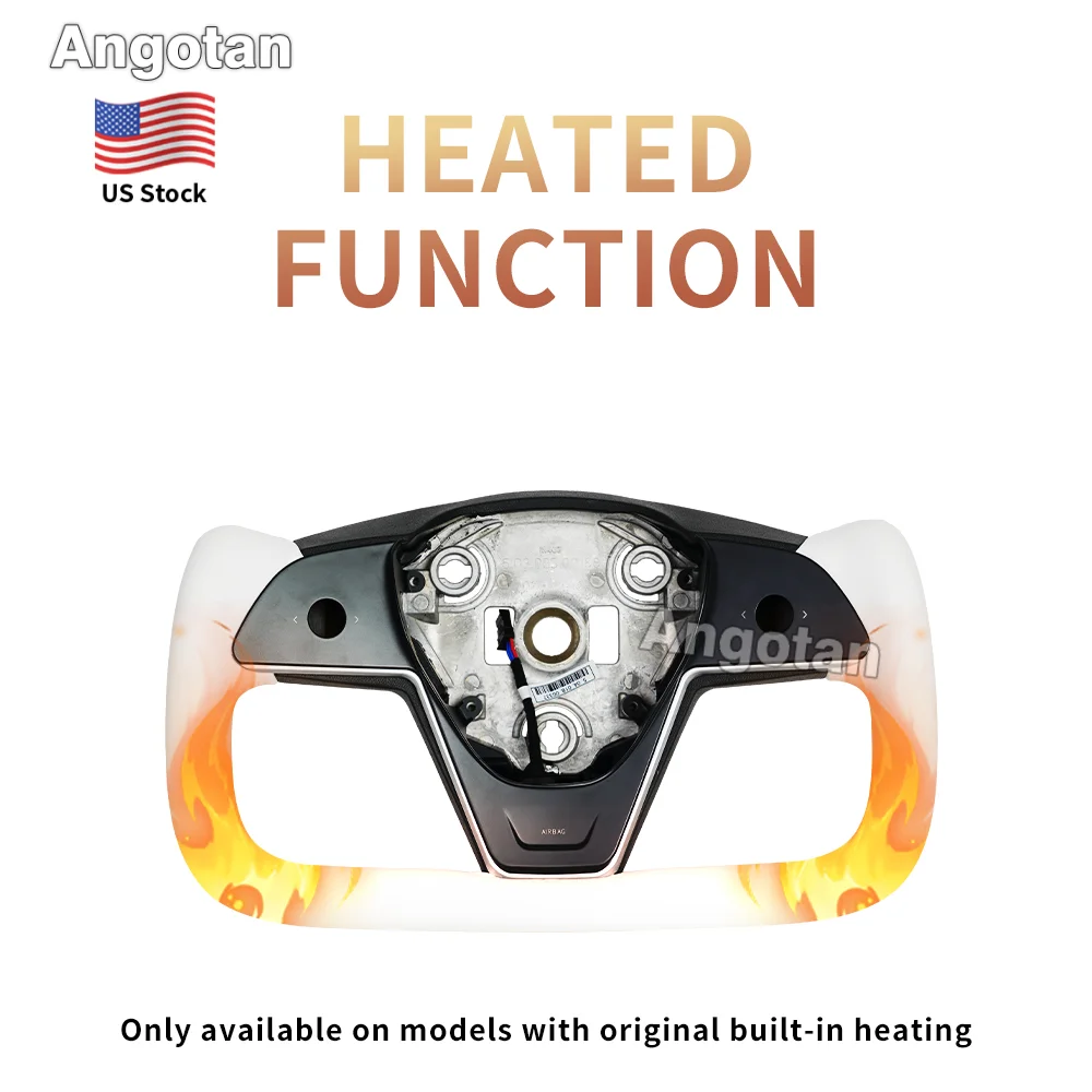 US in Stock White or Black Full Leather Yoke Steering Wheel for Tesla Model 3 (2016-2023) & Model Y (2020-2022) with Heating