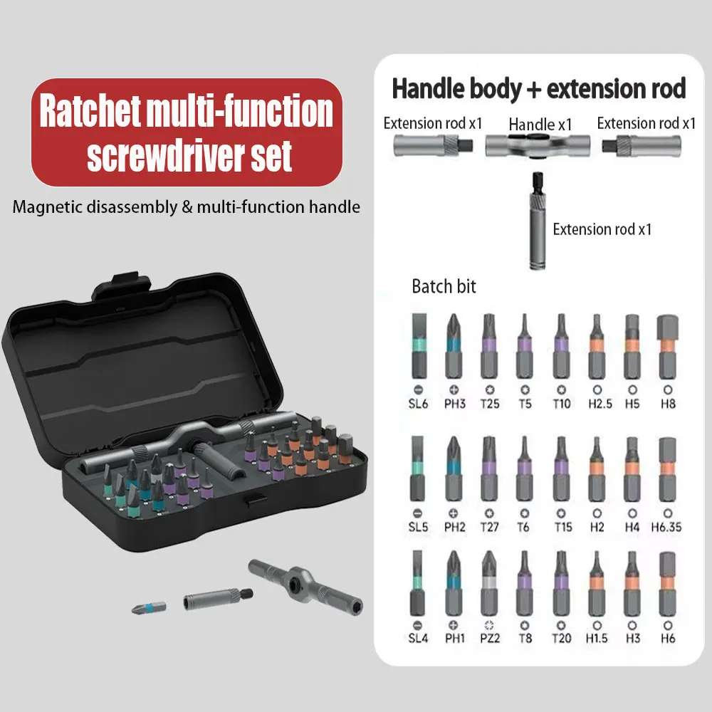 

Household screwdriver set, 24-in-1 multi-purpose high-hardness tool set, no electricity required, with detachable T-handle.