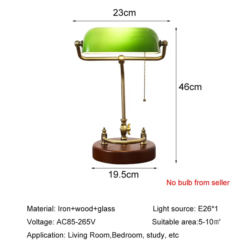 Imagem -02 - Americano Retro Desk Lamp Sala de Estar Estudo Quarto Cabeceira Lâmpada de Vidro Verde Antigo Europeu Candeeiro de Mesa de Banco de Madeira