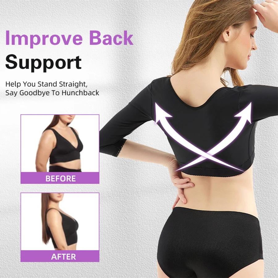 Humpback Posture Corrector Breast Support Shaper Bra Women Upper Arm Post Surgery Compression Faja Shapewear With Long Sleeves