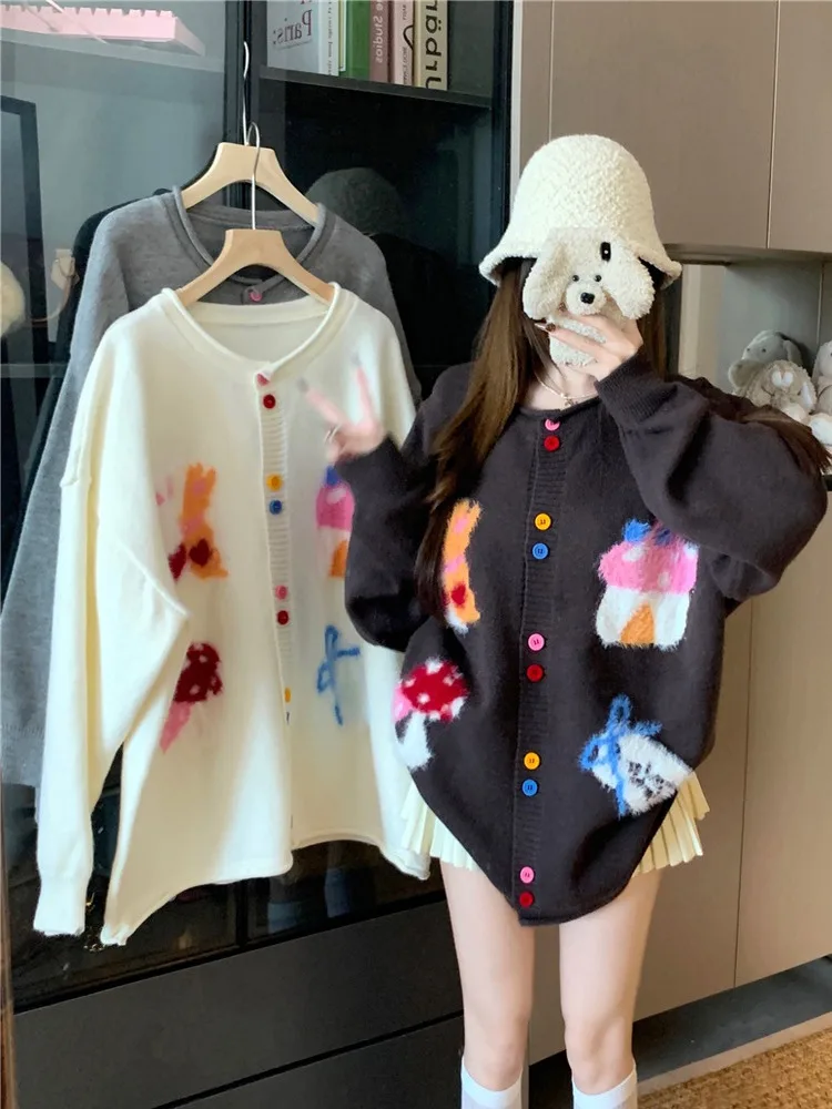 

plus Size Women's Sweater Jacket Button Knitted Loose Slimming Design Autumn Winter Fashion Outerwear Casual Style