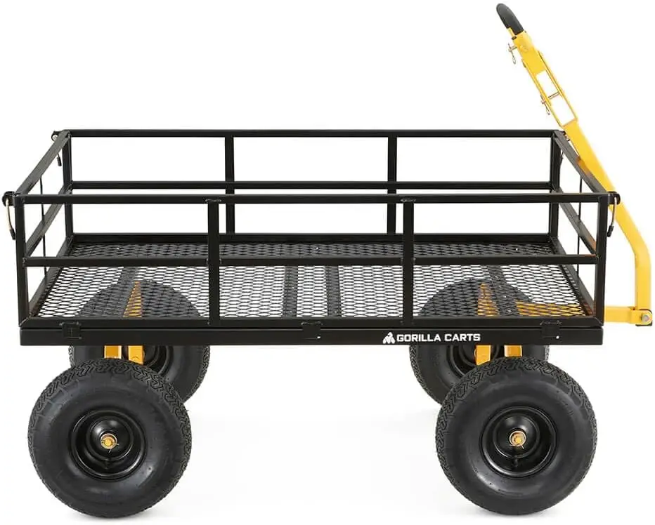 GOR1400-COM Steel Utility Cart, Heavy-Duty Convertible 2-in-1 Handle and Removable Sides, 12 cu ft, 1400 lb Capacity, Black