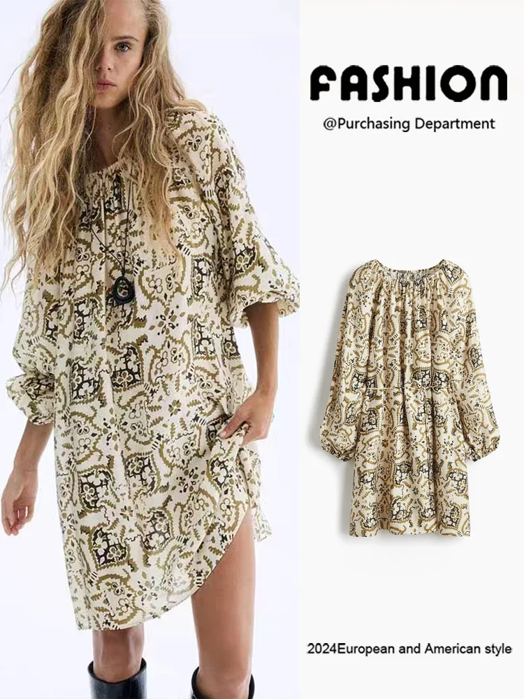 

Новинка: Женское платье-футляр с круглым вырезом и поясом, свободного кроя, весна 2026, модель 305526