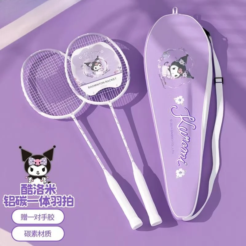 Sanrio My Melody Kuromi Cinnamoroll การ์ตูนเด็กแบดมินตันแร็กเก็ตคู่น่ารักอะนิเมะอุปกรณ์ต่อพ่วงคาร์บอนไม้แบดมินตัน