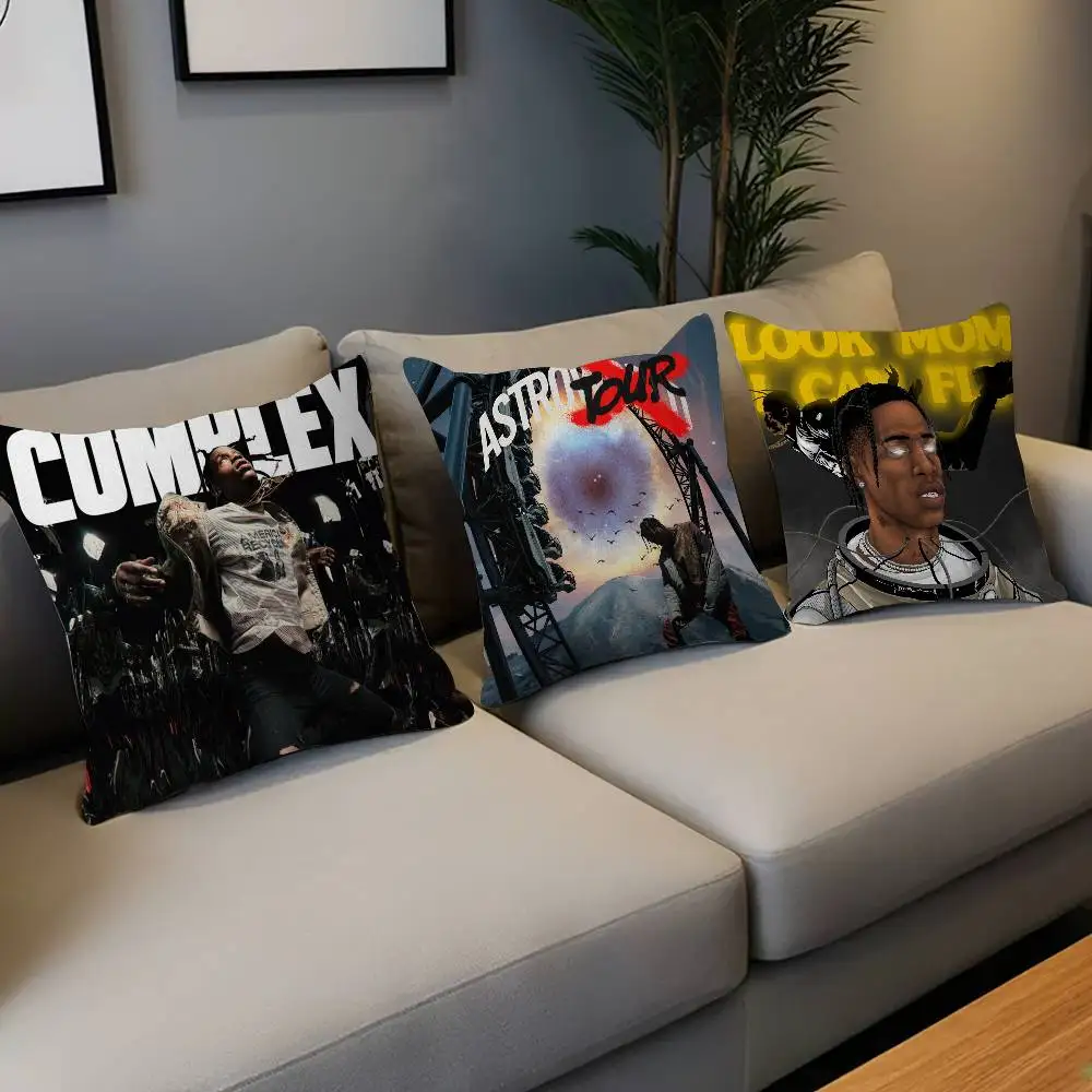 Federa per Cuscino Rapper T-Travis Scott, Regalo per Casa, Ufficio, Camera da Letto, Divano, Auto, 45x45cm