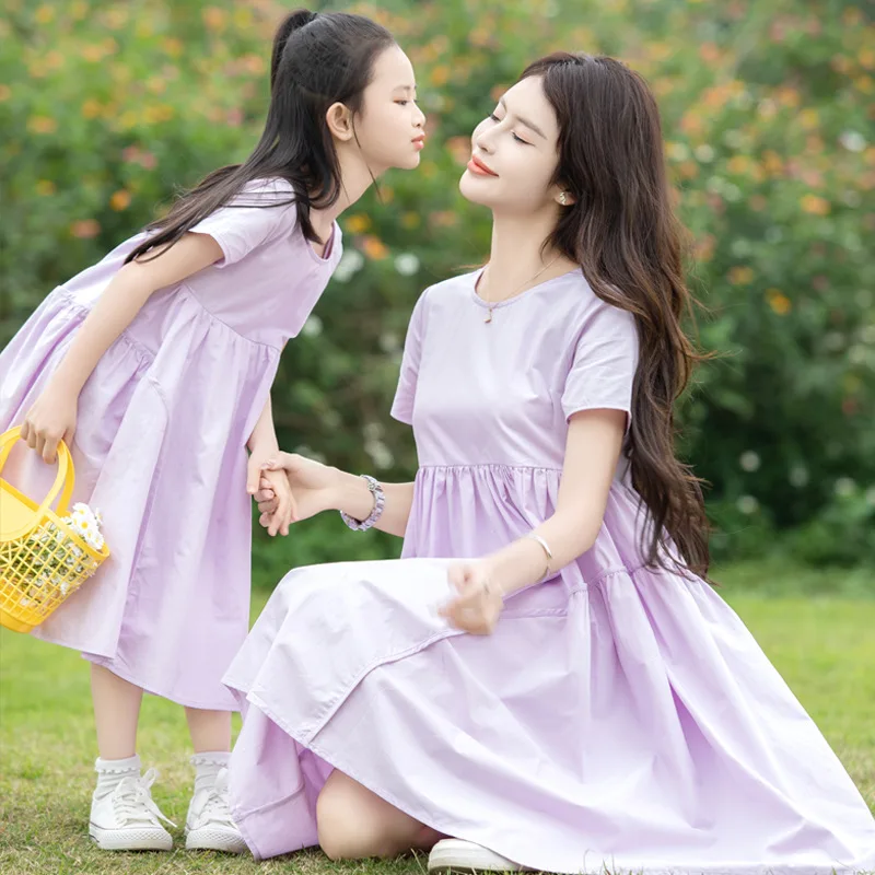 Like Mother Like Daughter Loose Dresses Mom and Baby Girl Short Sleeve Dress Mommy and Me Matching Outfit Women Cotton Clothing