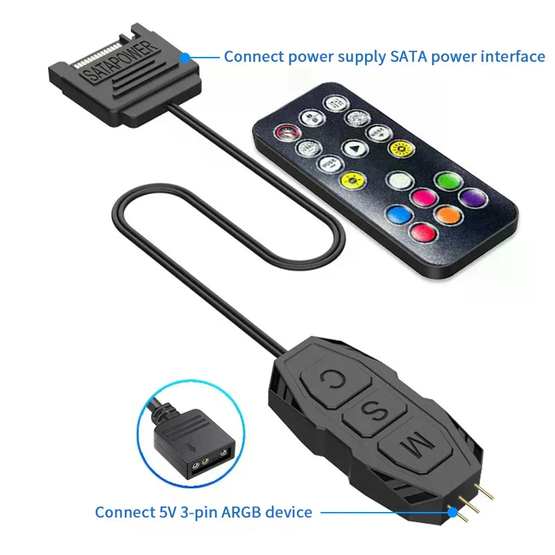 ARGB Controller 5V 3PIN SATA Interface Extension Cable Light Controller Adapter For PC Fan CPU Cooler Fan Light Strip Radiator