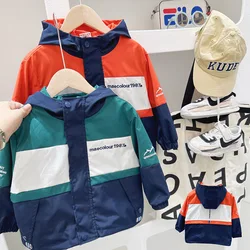 Kid Boys Outerwear Spring Autumn New Hooded Patchwork Letter Print Children Boys Jackets Zipper Stylish Students Boy Cargo Coats