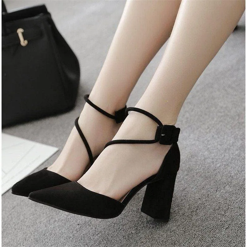 

New Flashion Women's Shoes Female Summer Thick with High-heeled Pointed Stiletto Sexy Nightclub Buckle Strap High heels shoes