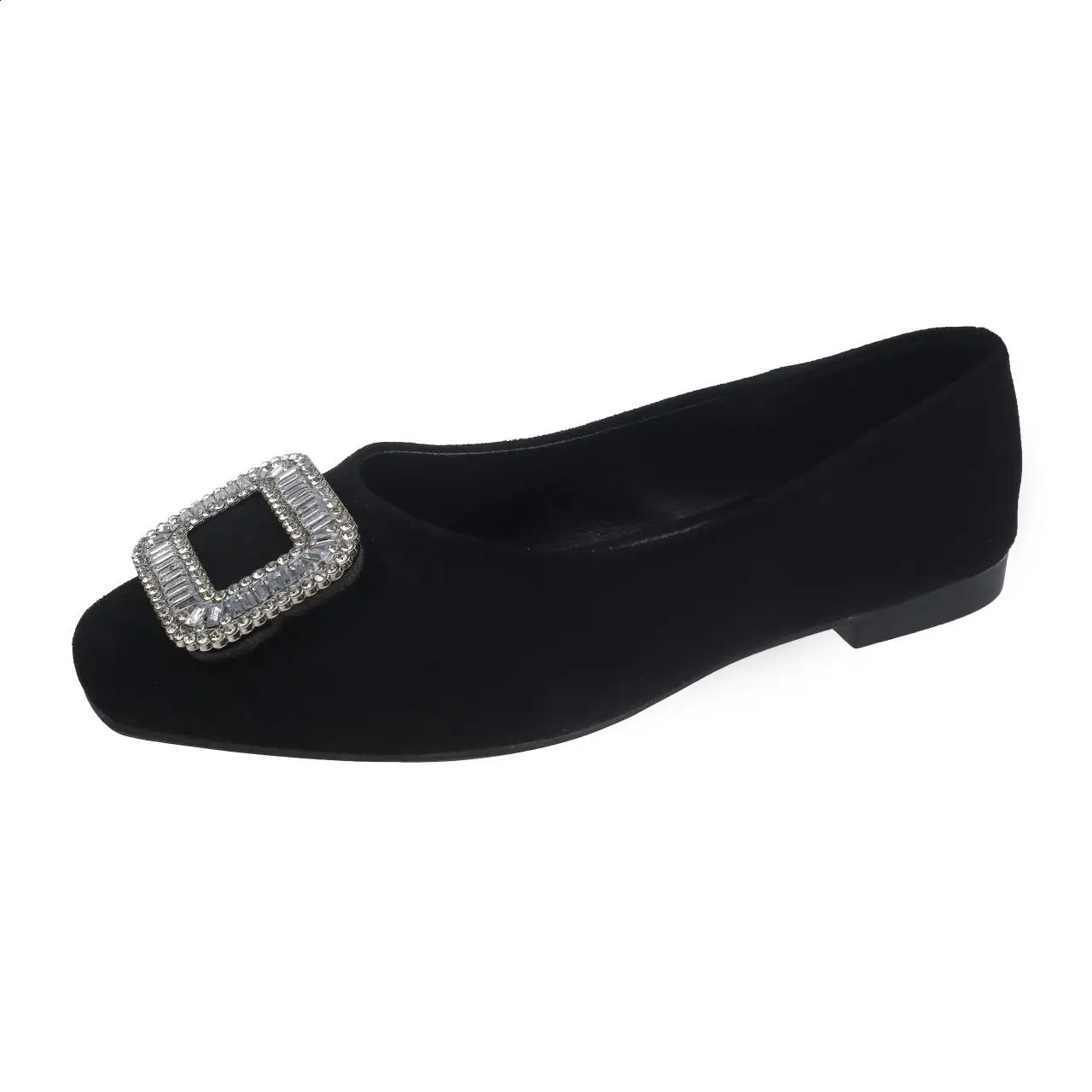 Black Square Toe Low Heels Sapatilha casual de cristal para mulheres, sapatos femininos, calçados femininos, apartamentos de verão, vestido, outono, novo, Rhi, 2021