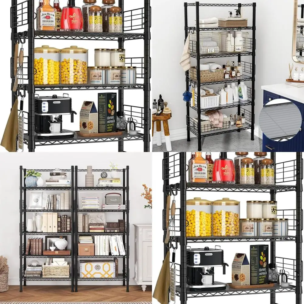 

Металлический стеллаж для хранения с 5 полками для дома и гаража, 21,2 Вт x 9,4 д x 59,2 В, вмещает 400 фунтов, черный