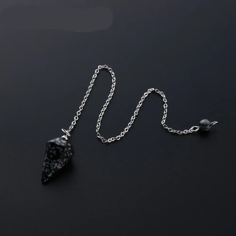 2024 New Natural Stone Black Obsidian Crystal Pendulum for Divination Dowsing Vintage Reiki Raven Skull Chain Spiritual Pendulos
