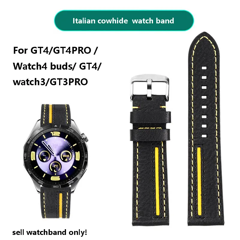 For Huawei GT4 Obsidian Black Extraordinary Master Watch4 buds Honor/GT4/PRO/GT3PRO series Italian cowhide watch strap 22mm band