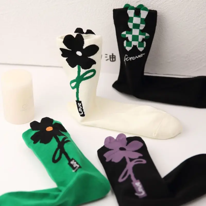 NEW 5 Pairs/Lot Fashion Flower Design Casual Womens Cotton Crew Socks Lot Work Socks