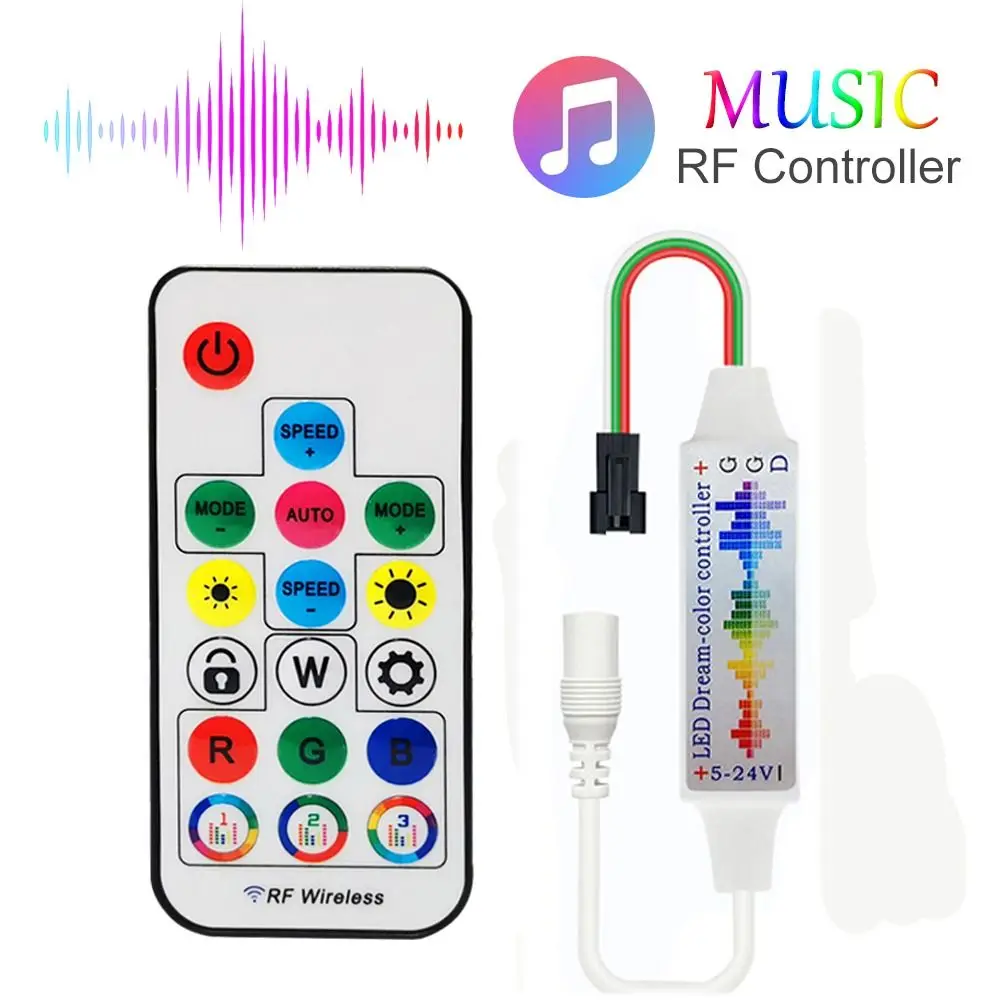 Addressable Music Led Controller 3Pin DC5-24V RGB Led Strip Light DC/USB 17Keys for WS2812B WS2811 5050