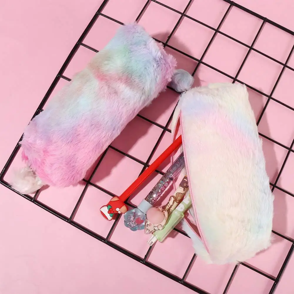 Kawaii Girl Plush Gradient Color Pen Pouch Pencil Case Storage Bag Pencil Bags