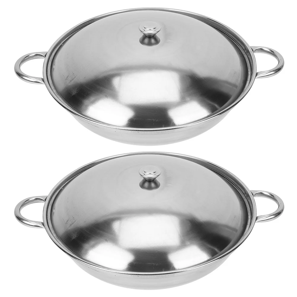 

Stainless Steel Griddle Small Cooking Pots Kitchen Hot Handle Thicken Pan Wok Lid