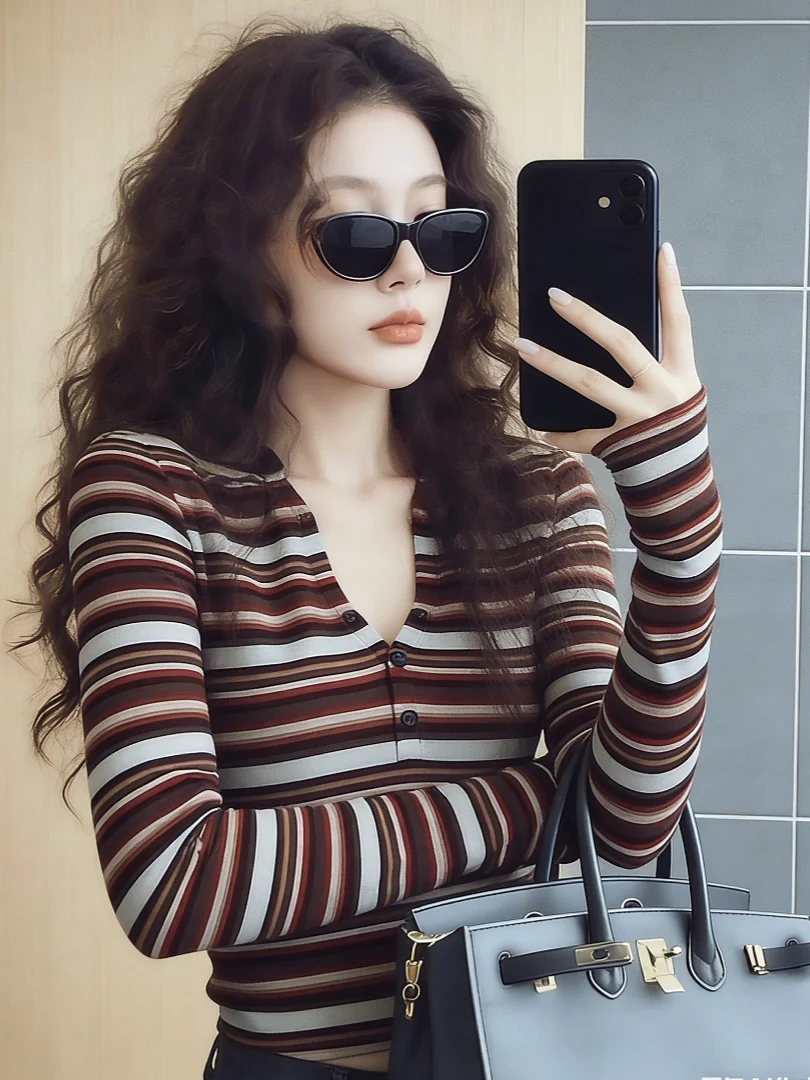 

Уникальный корейский полосатый вязаный свитер для зимы, модный, класса люкс, для ношения под одеждой, женский, приталенный, с длинными рукавами