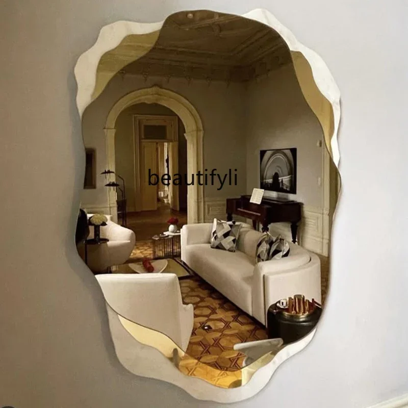 Living Room Art Mirror Irregular Creative Wall-Mounted Bathroom Mirror Makeup Mirror Entrance Decoration