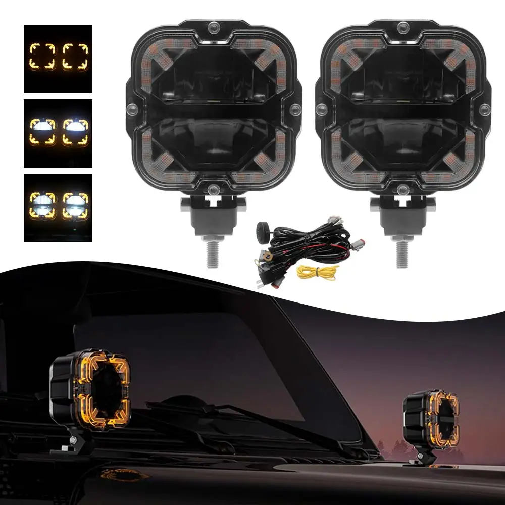 Offroad Driving Lights Ip67 Compatible With Jeeps 4X4 Off Road Vehicle Atv Suv Truck Chrome And Black Screws Holder Fitting Set