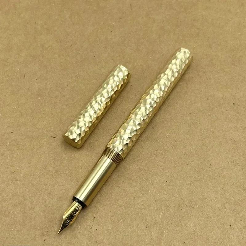 

Handmade Brass Hammer Patterned Fountain Pen Metal Gold/Silver Blade F 0.5mm Nib Ink Pen Office School Writing Gift Stationery