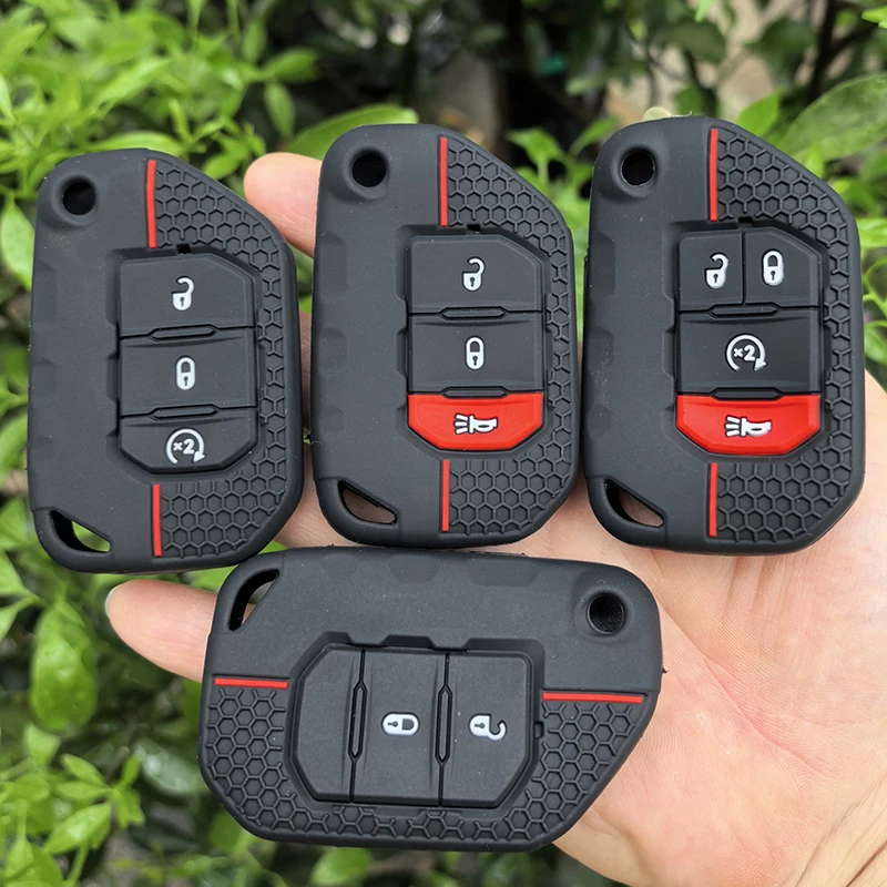 2/3/4-Tasten Silikon Autoschlüssel-Hülle Schlüsselanhänger für Jeep Wrangler Gladiator JT JLU Klappbarer Schlüsselhalter