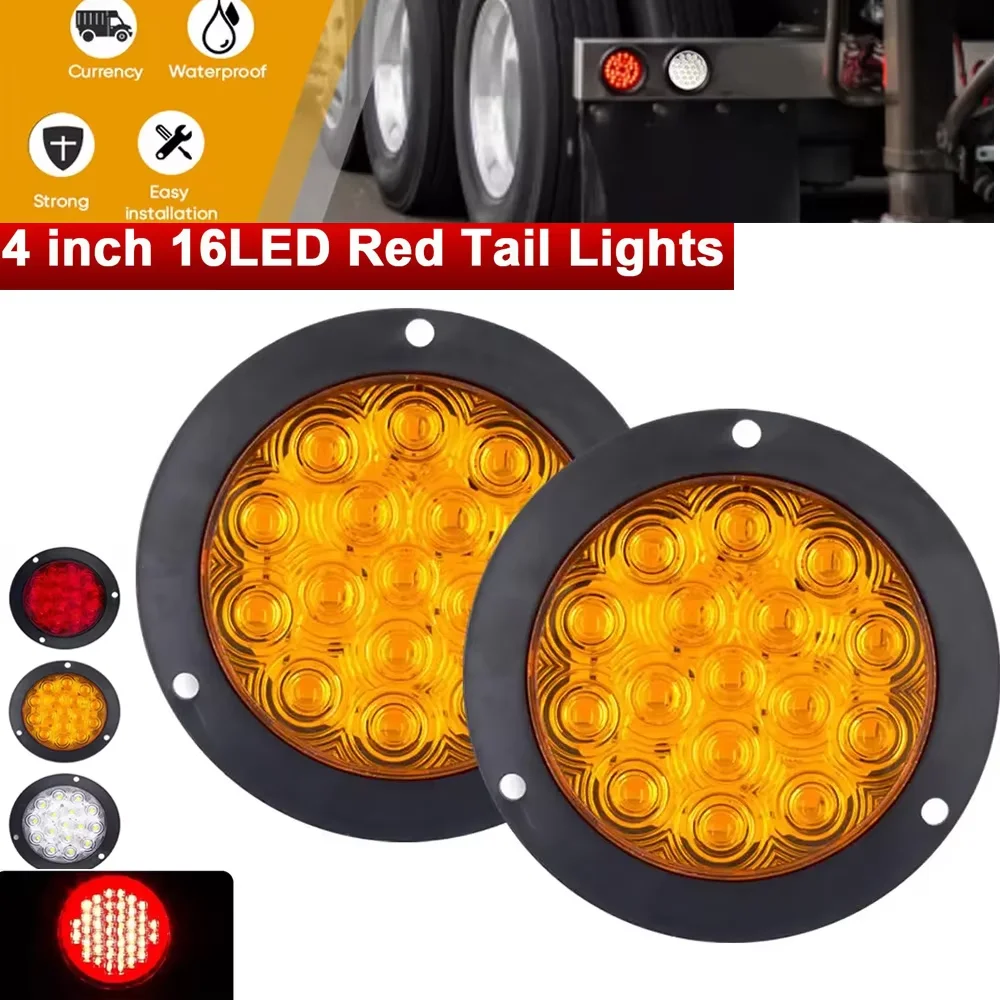 

12/24V 16 LED 4" Round Rear Tail Lights Turn Signal Brake Stop Reverse Lamp Car Truck Trailer Lorry ATV Trailer Tail Brake Light
