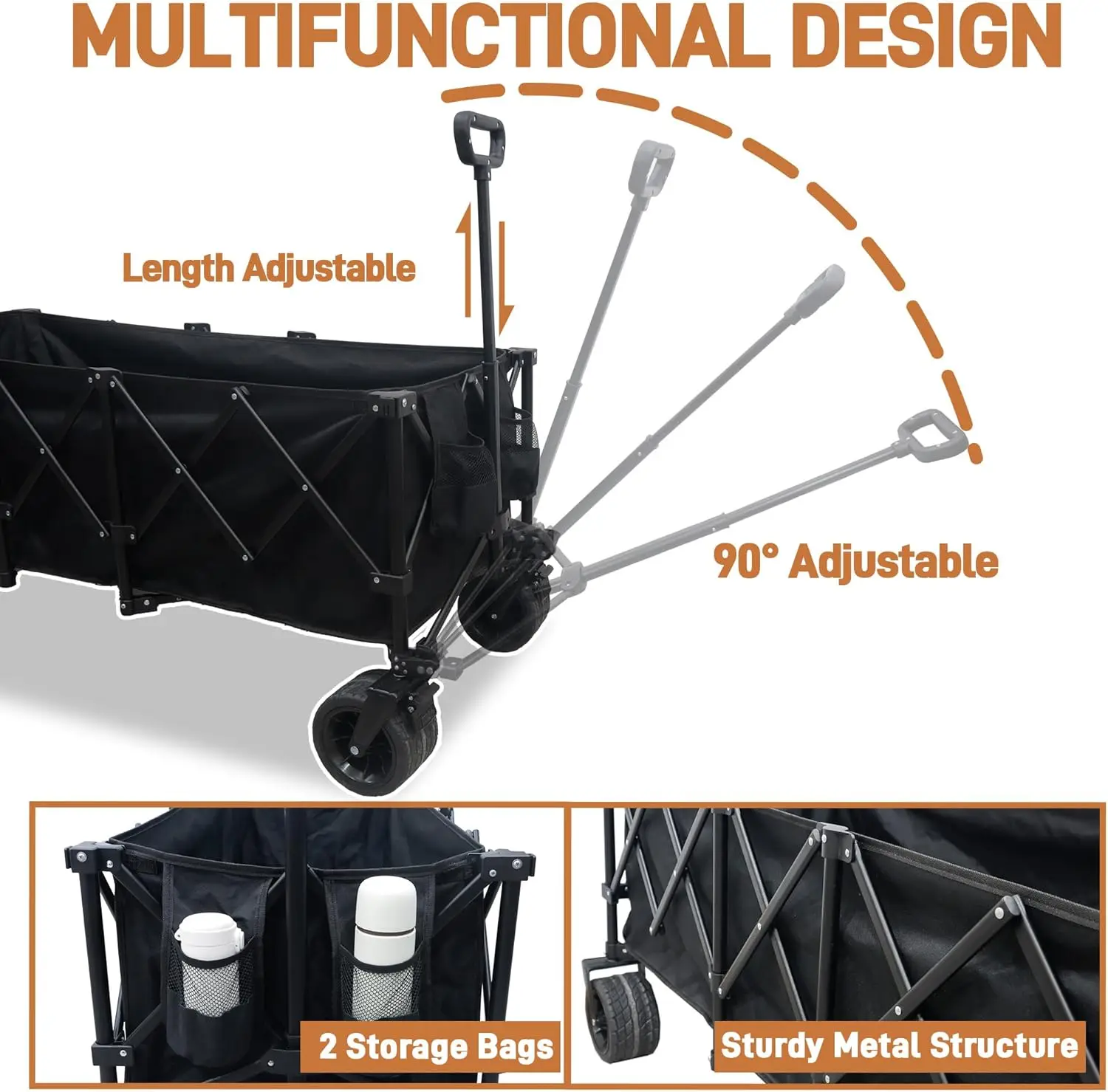 عربة قابلة للطي سعة 220 لترًا مع سعة وزن 350 رطل، عربة شاطئ مع عجلات لجميع التضاريس وحاملات مشروبات، عالي التحمل #4