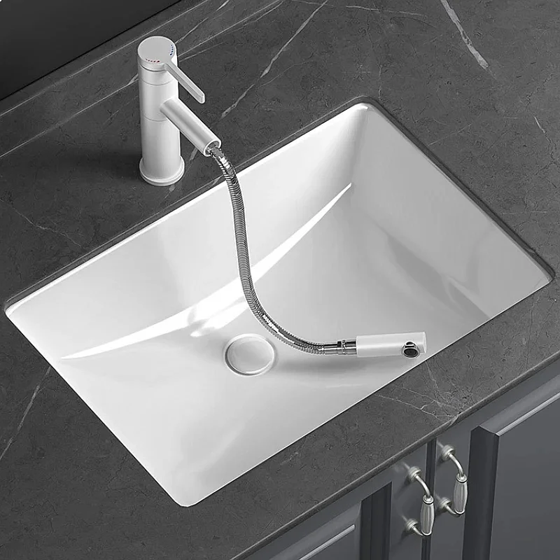 Ceramic 3-Layer Glazed Undermount Sink Stain-Resistant Hand Basin Overflow-Proof Bathroom Sink