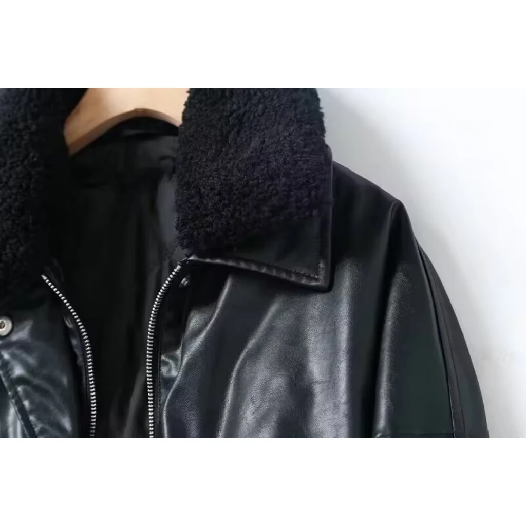 JNLEAOG Women's Commuter Style Leather Jacket Summer New Comfortable Detachable Fur Collar Daily Outdoor Fashionable PU Leather