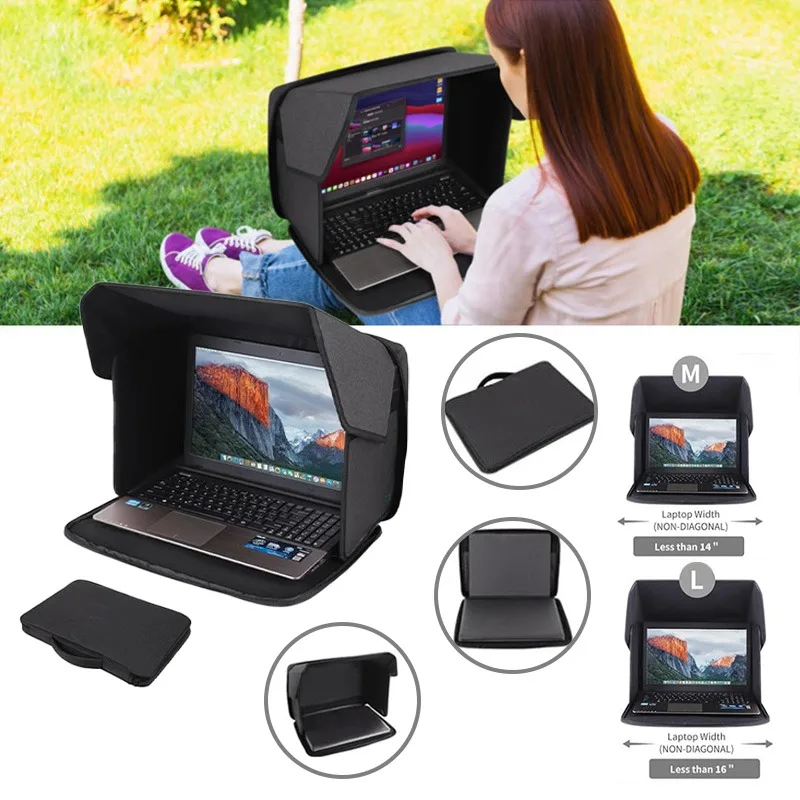 Laptop Sun Shade Lightweight Foldable Outdoor Privacy Cover Protective Case for 12 - 16 Inch Laptops Work Travel