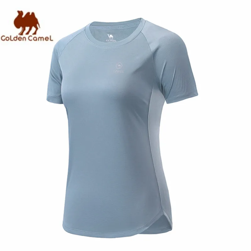 GOLDEN CMAEL Quick-Dry T-Shirt Women Sunscreen Short-Sleeved Running Yoga Fitness Cloth Breathable Casual Workout Tops for Women