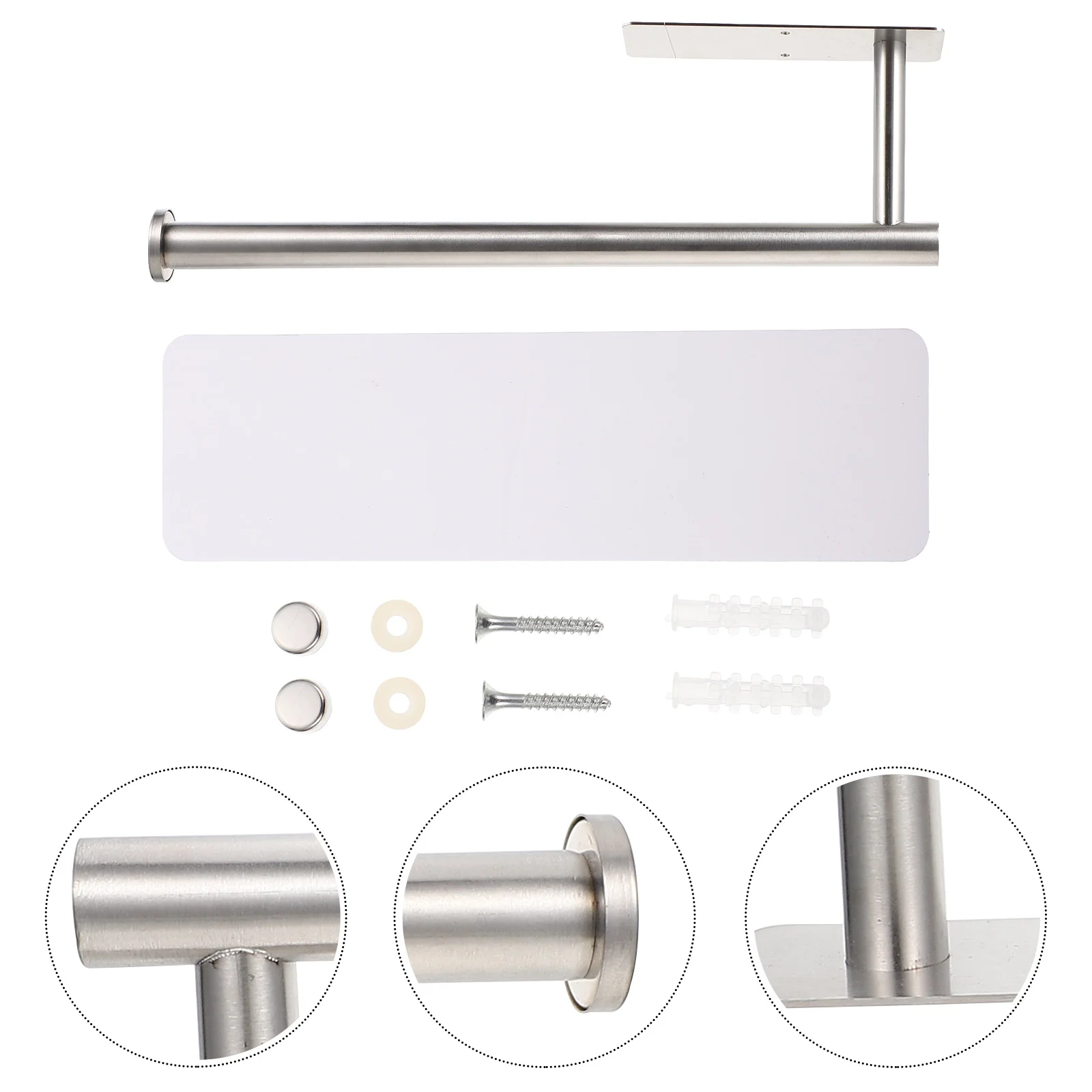 

Wall Mount Towel Holder Kitchen Roll Stand Storage Shelf Modern Style Rack Tissue Silver 304 Stainless Steel