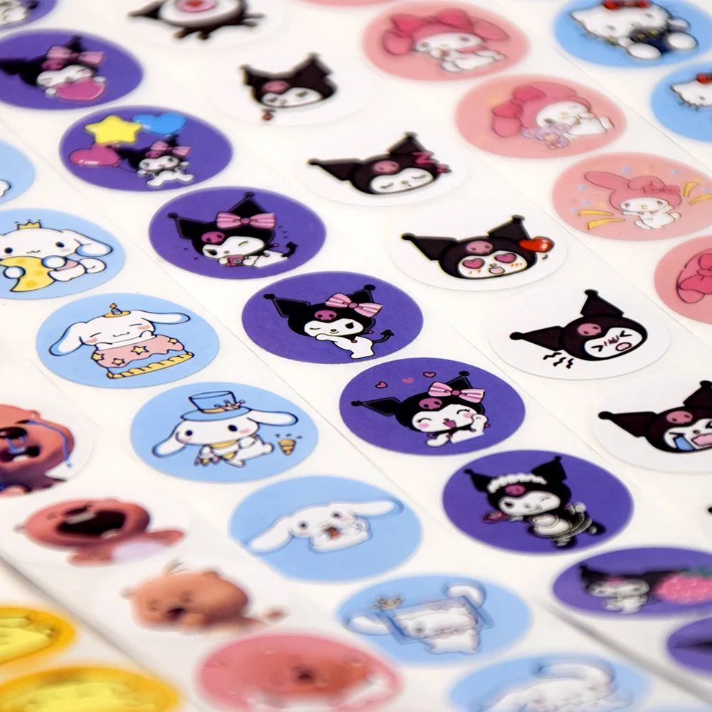 500pcs/Roll Kawaii Cartoon Hello Kitty Stickers My Melody Kuromi Cinnamoroll Kids Reward Stickers Gift Decoration Decals Toys