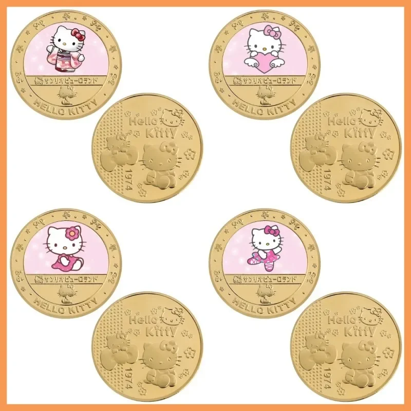 

Sanrio Hello Kitty Cartoon Commemorative Coin Anime Figures Q Figurals Cat Anime Merchandise Decoration Cute Girl Birthday Gift