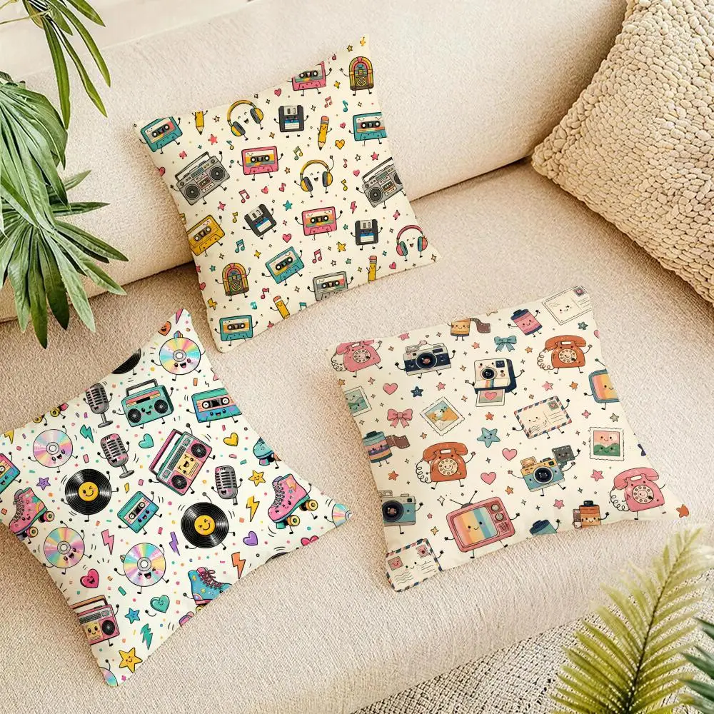 Never Forget Retro Cassette Cushion Cover Natural Linen Organic Fabric Double-Sided Printing Breathable For Home Decor
