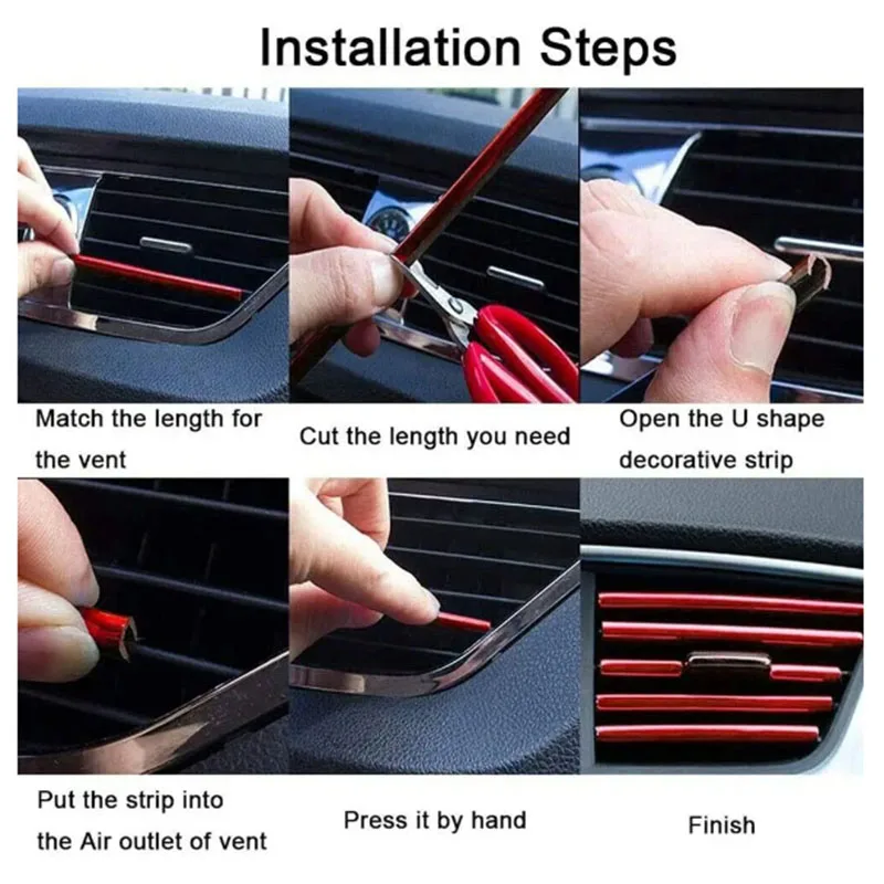 10 قطعة/20 سنتيمتر U-شكل مكيف هواء للسيارة تنفيس المخرج قطاع الكسوة DIY بها بنفسك الكروم بولي كلوريد الفينيل الملونة قطاع الكسوة ل اكسسوارات السيارات الداخلية