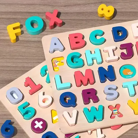ABC Kids Game Preschool Board Toddlers Wooden Puzzle Montessori Baby Toys ABC Alphabet Number Shape Matching Board Game Preschool Educational Toy for Kids 2-4