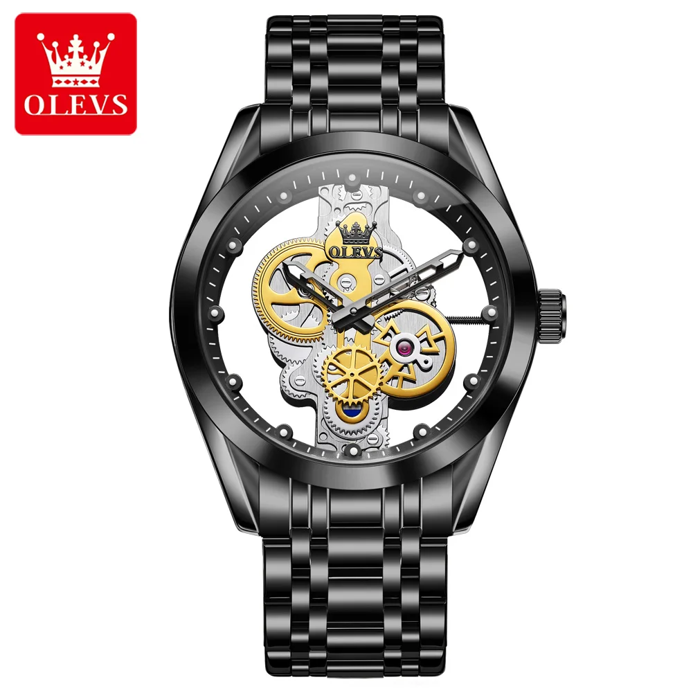 

Мужские кварцевые часы OLEVS 3725, черные, из нержавеющей стали, с механическим дизайном, водонепроницаемые, высокого качества.