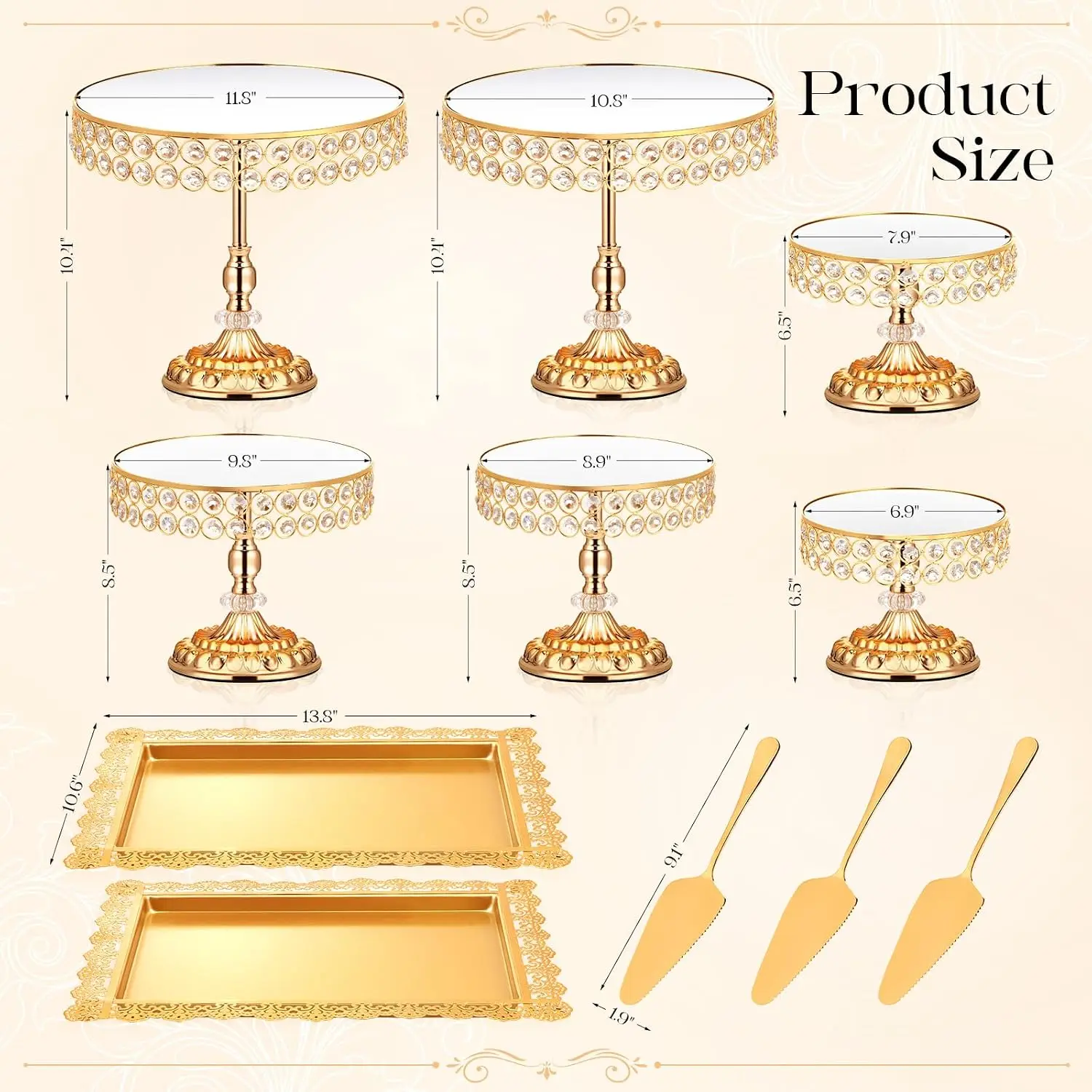 Gold Cake Stand Set of 12, Vintage Dessert Table Display Set with Crystal Edge Cake Stand and Cupcake Display Tray for Wedding, Baby Shower, Party, Anniversary Celebration