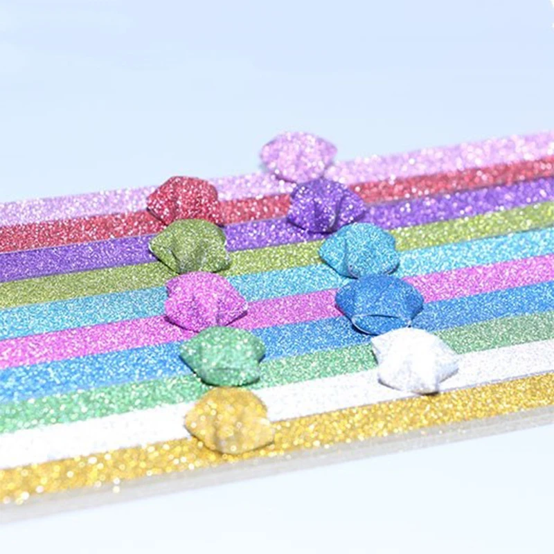 60 Sheets DIY Hand Crafting Crafts Arts Supplies Flash Diamond Star Origami Strips Lucky Color Star Decoration Folding Paper