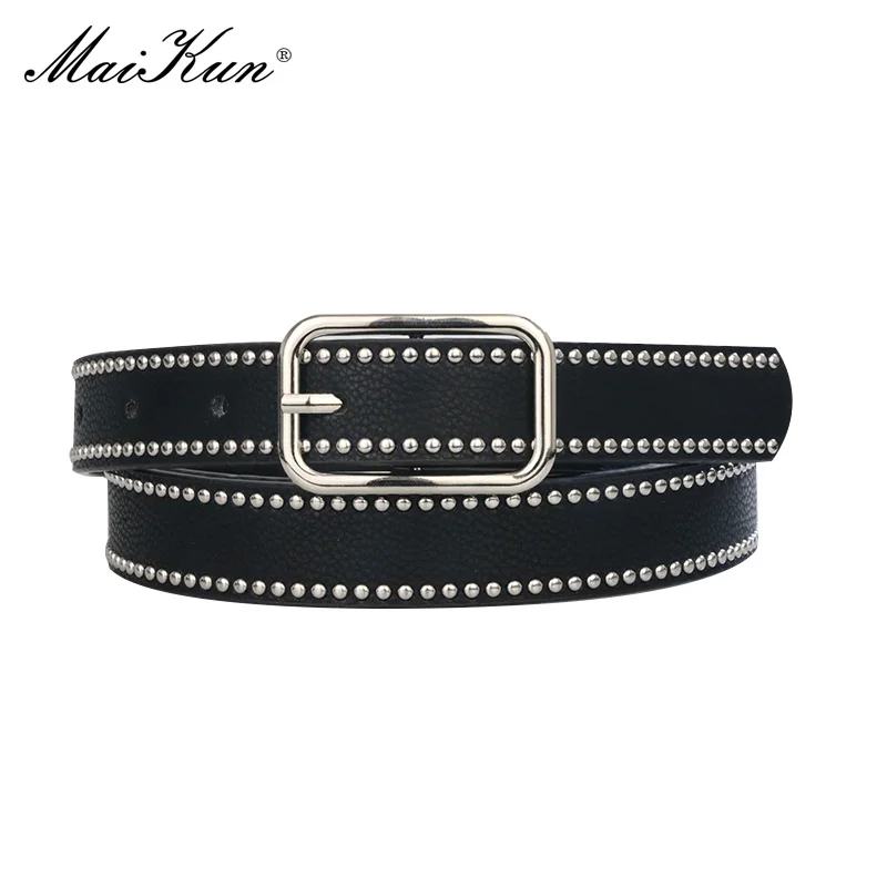 

Maikun Original Design New Women's Personality Casual Leather Belt Ladies Punk Style Rivet Thin PU Belt